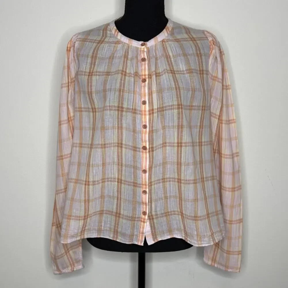 Ulla Johnson Plaid Cotton button Down Shirt Boho Spring Top
